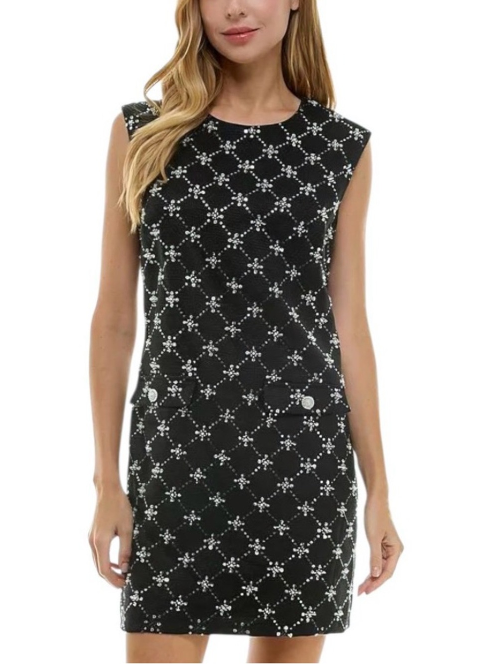 City Studio Black Mini Dress with Silver Embellishment Size M